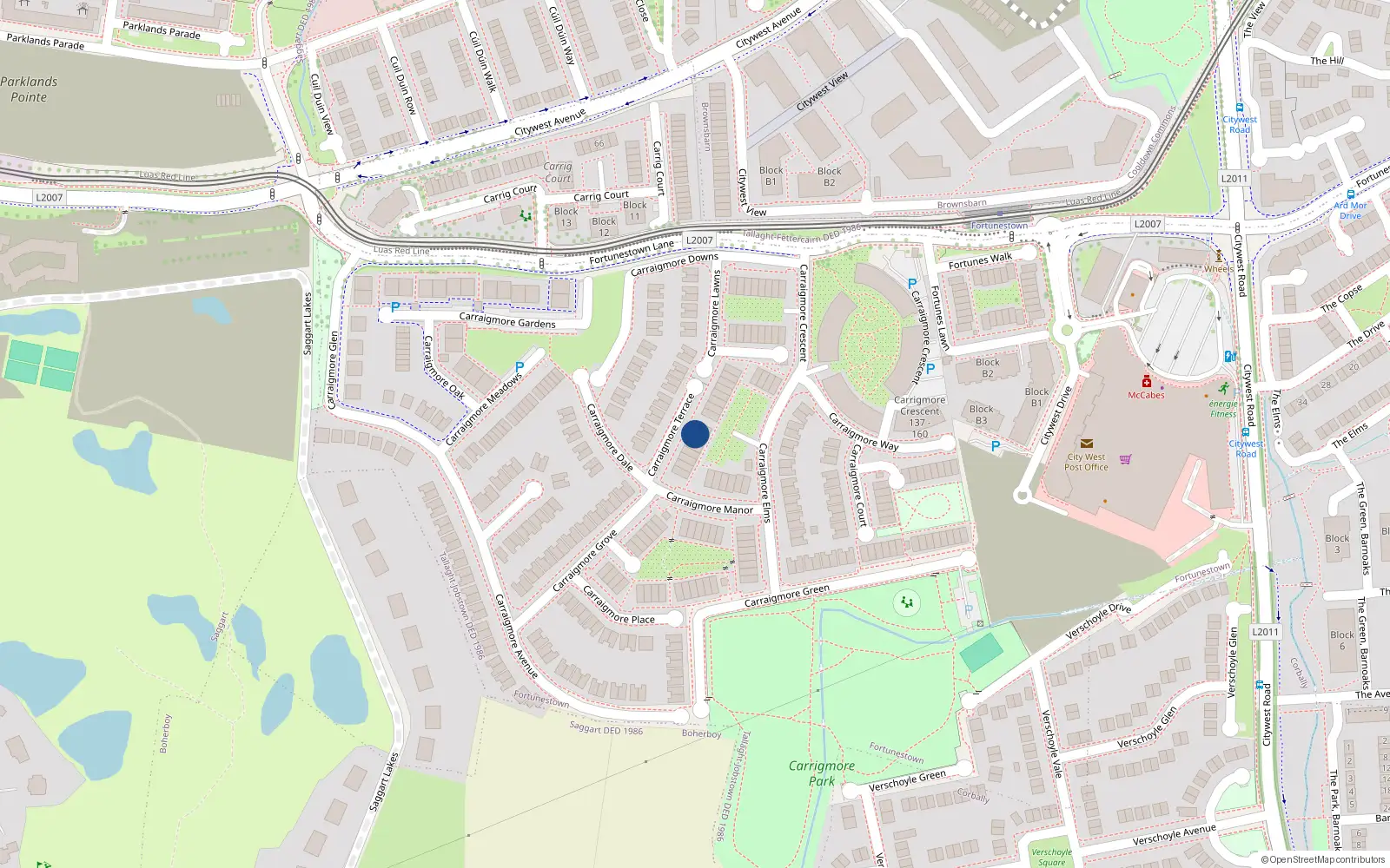Overhead map showing the location of 18 Carrigmore Terrace, Saggart