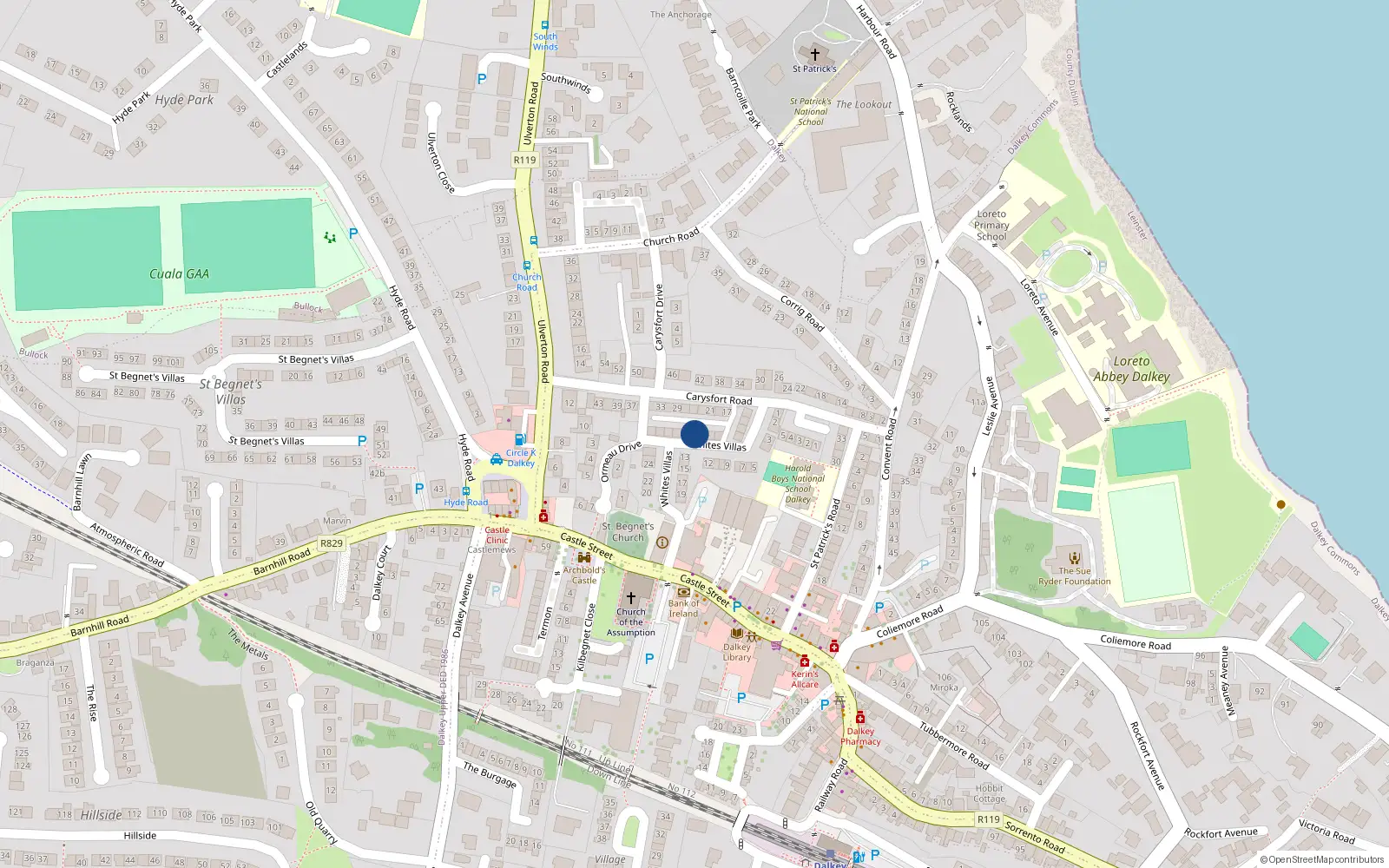Overhead map showing the location of 18 Carysfort Villas, Carysfort Road, Dalkey