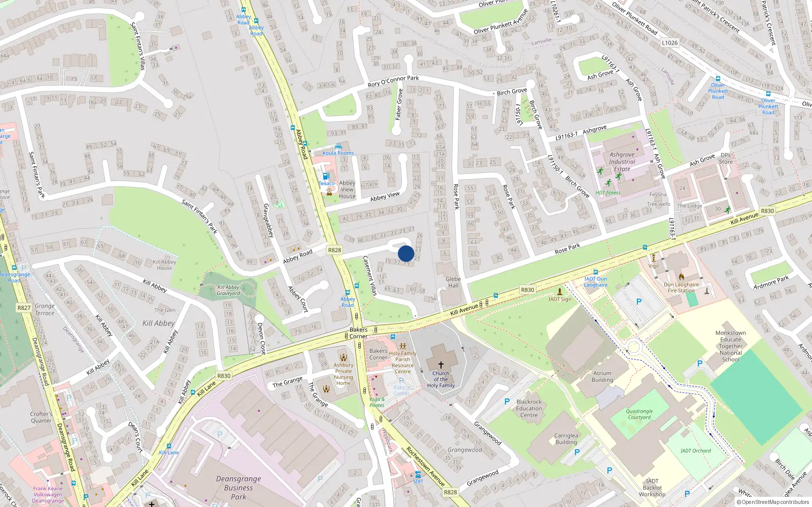 Overhead map showing the location of 18 Casement Villas, Dun Laoghaire