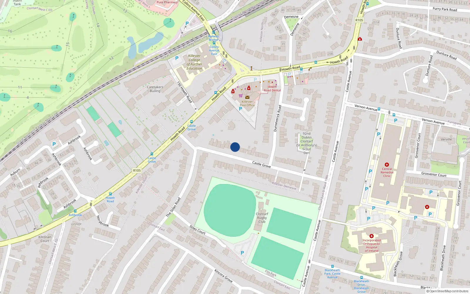 Overhead map showing the location of 18 Castle Grove, Dublin 3