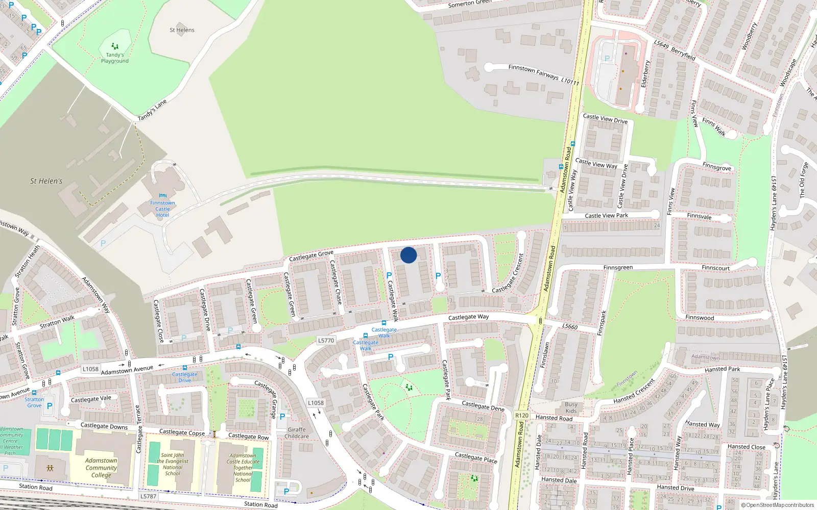 Overhead map showing the location of 18 Castlegate Grove, Lucan