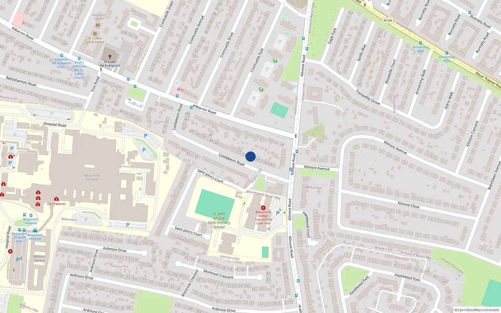 Overhead map showing the location of 18 Castlekevin Road, Dublin 5