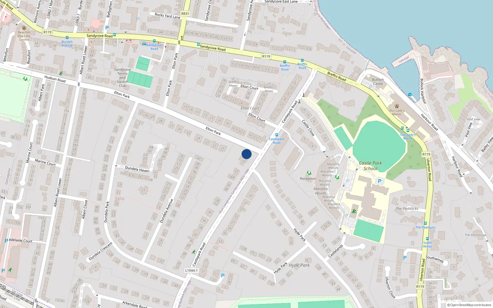 Overhead map showing the location of 18 Castle Park Road, Dublin