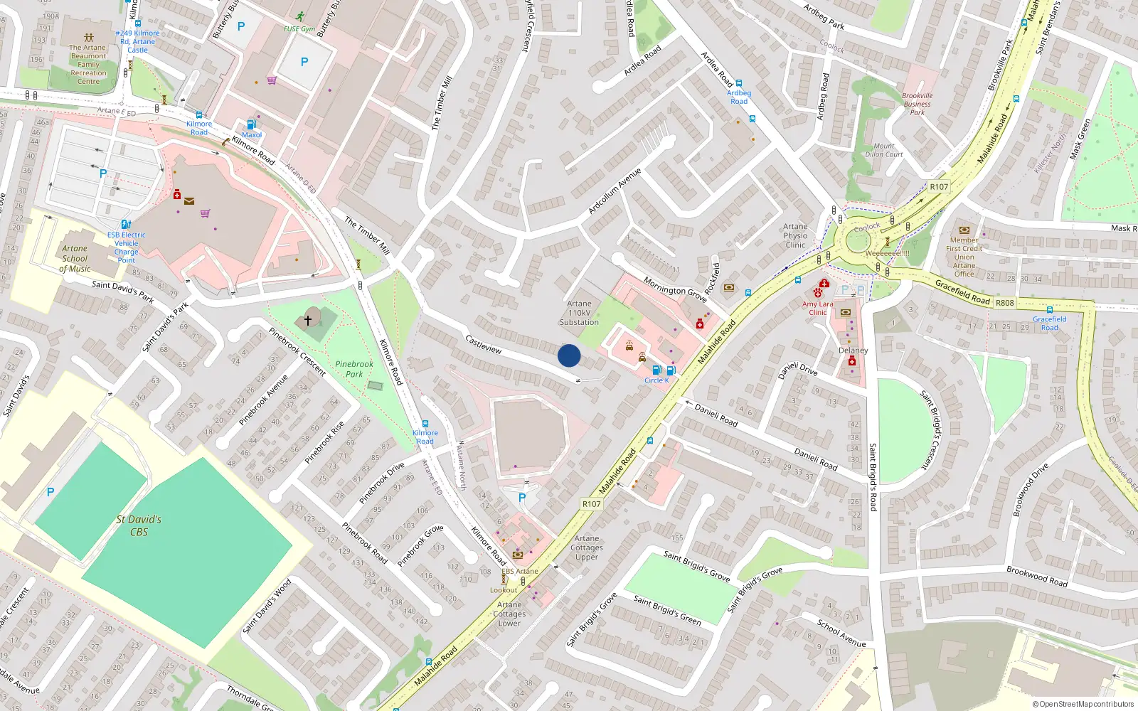 Overhead map showing the location of 18 Castleview, Artane, Dublin 5