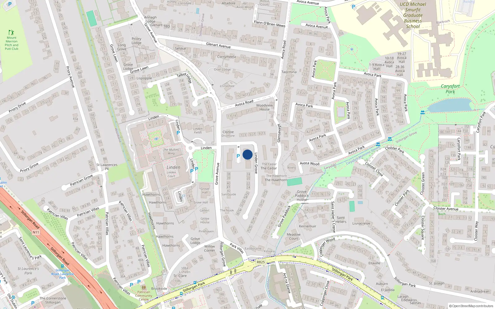 Overhead map showing the location of 18 Cedar Square, Blackrock