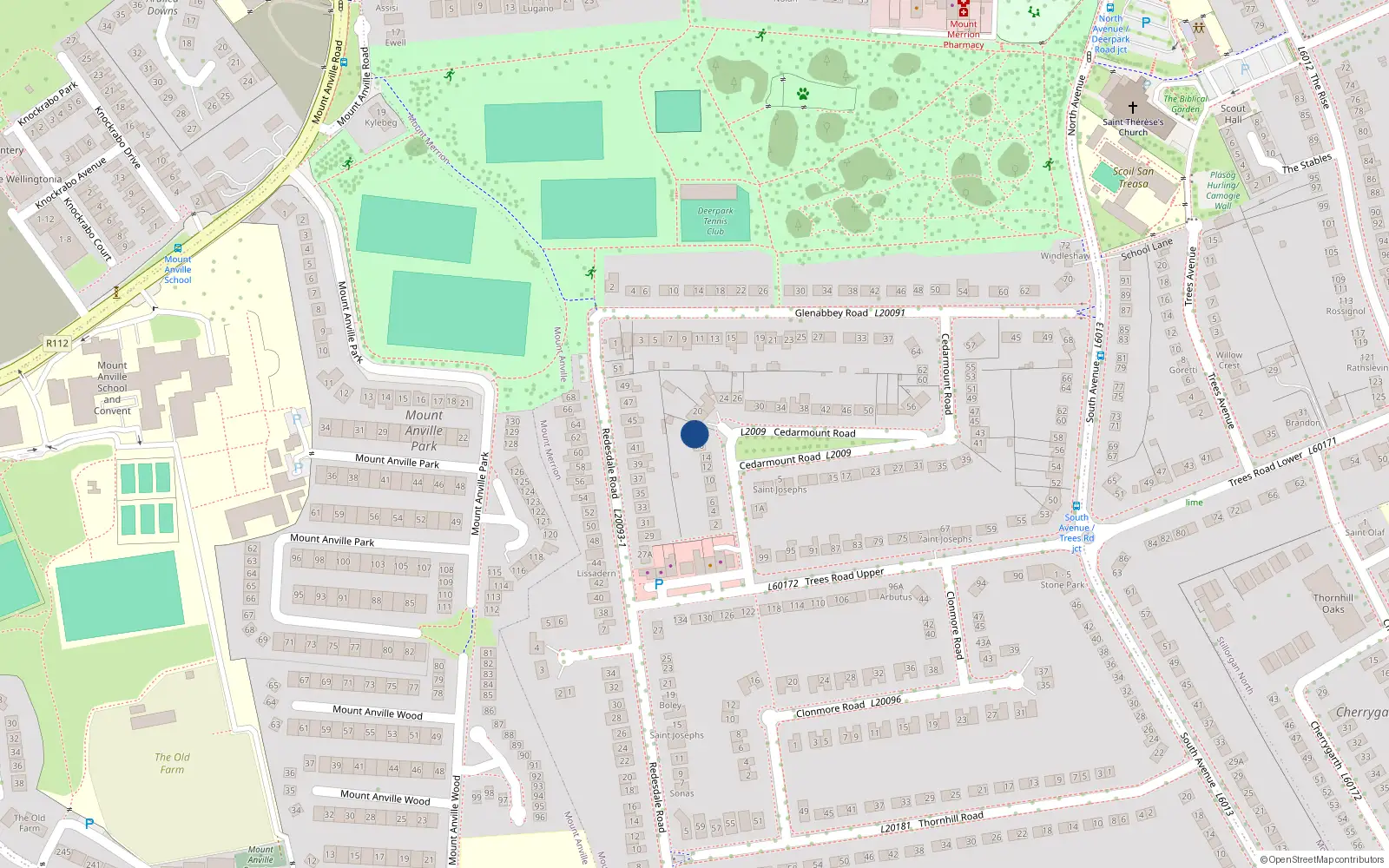 Overhead map showing the location of 18 Cedarmount Road, Blackrock