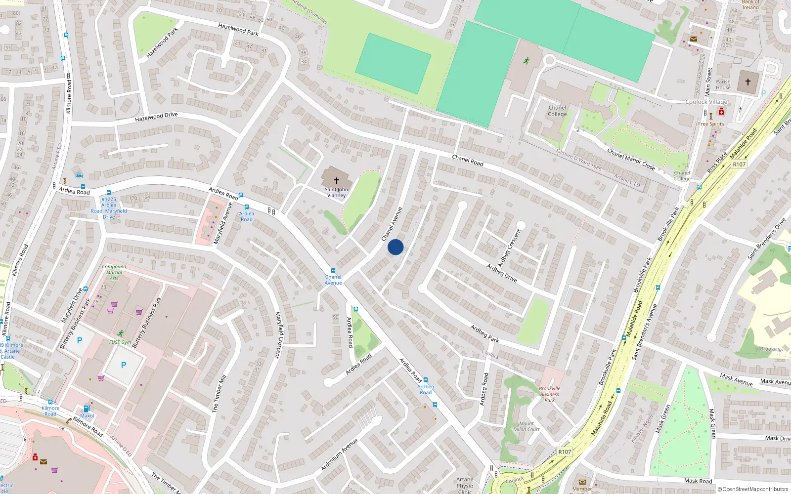Overhead map showing the location of 18 Chanel Avenue, Dublin 5