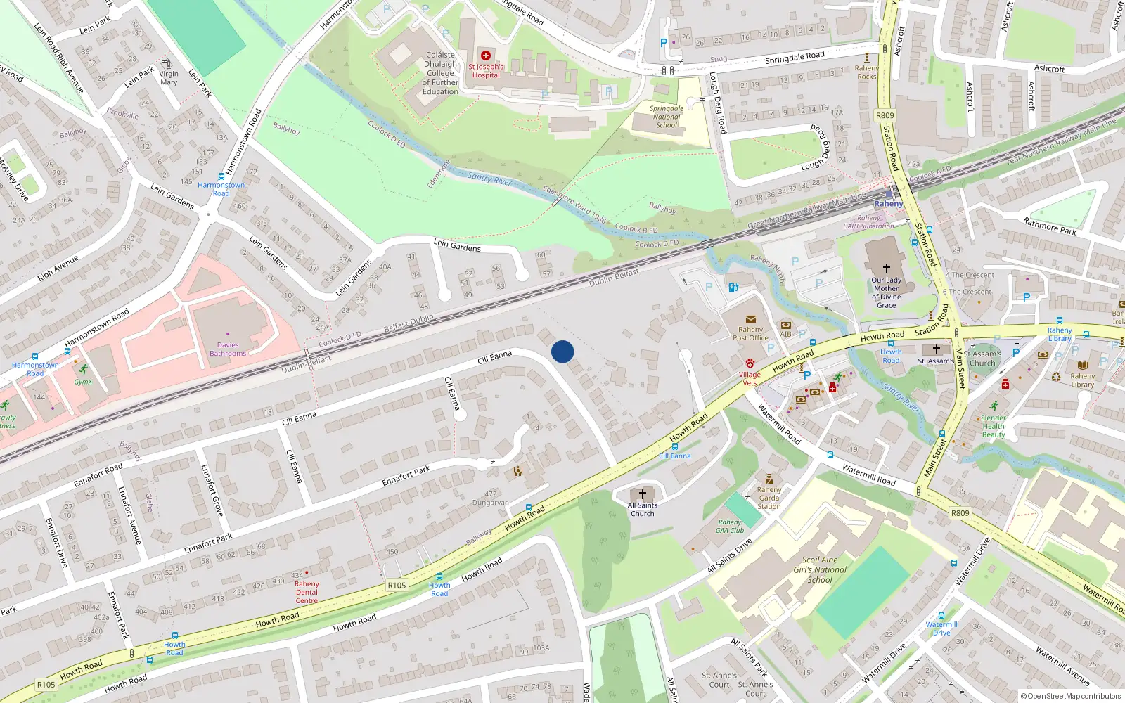 Overhead map showing the location of 18 Cill Eanna, Dublin 5