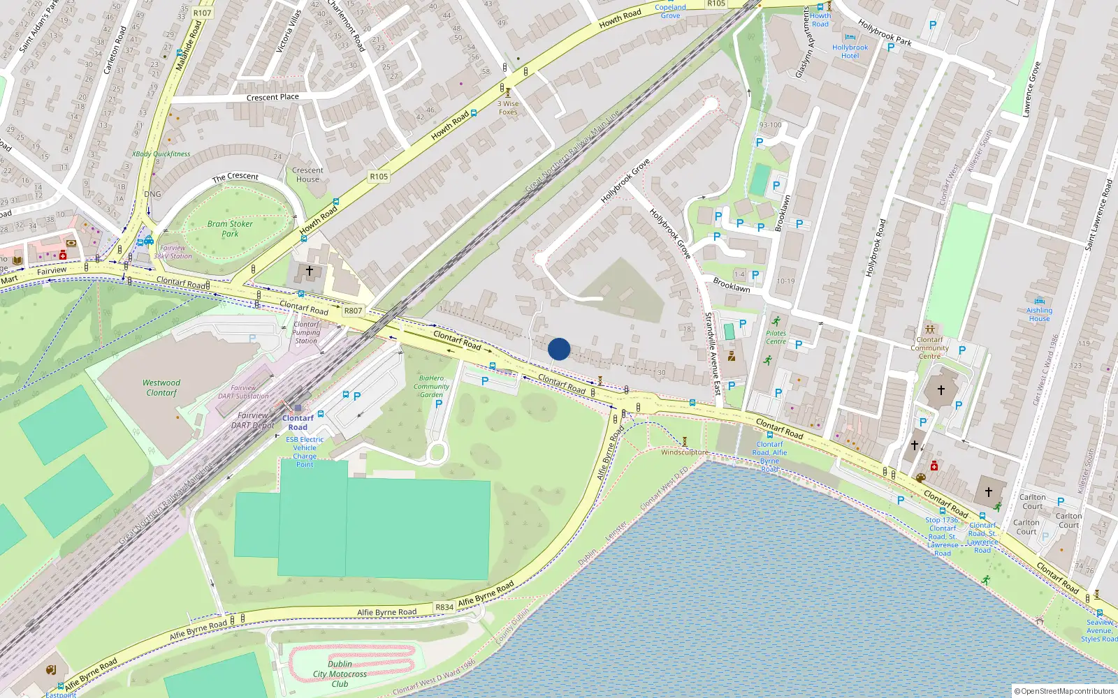 Overhead map showing the location of 18 Clontarf Road, Dublin 3