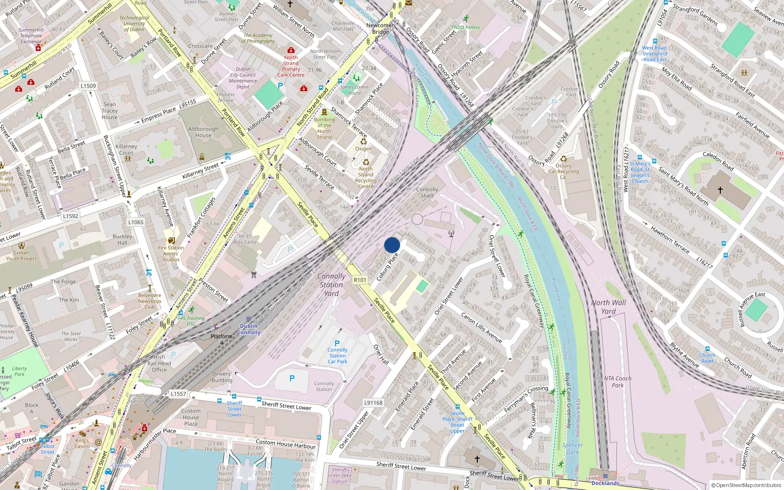 Overhead map showing the location of 18 Coburg Place, Dublin 1