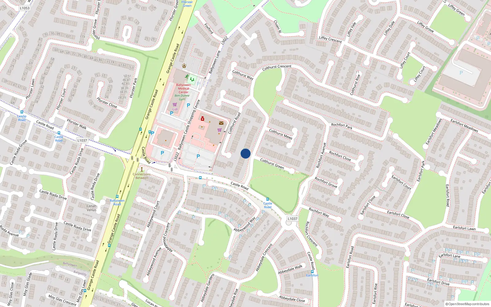 Overhead map showing the location of 18 Colthurst Crescent, Lucan