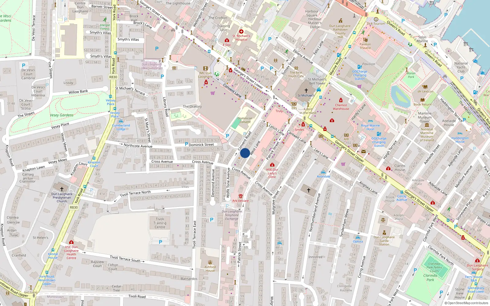 Overhead map showing the location of 18 Convent Road, Dublin