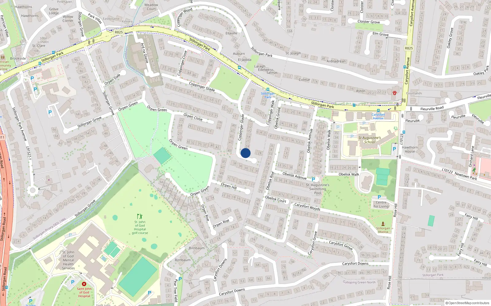 Overhead map showing the location of 18 Coppinger Glade, Dublin