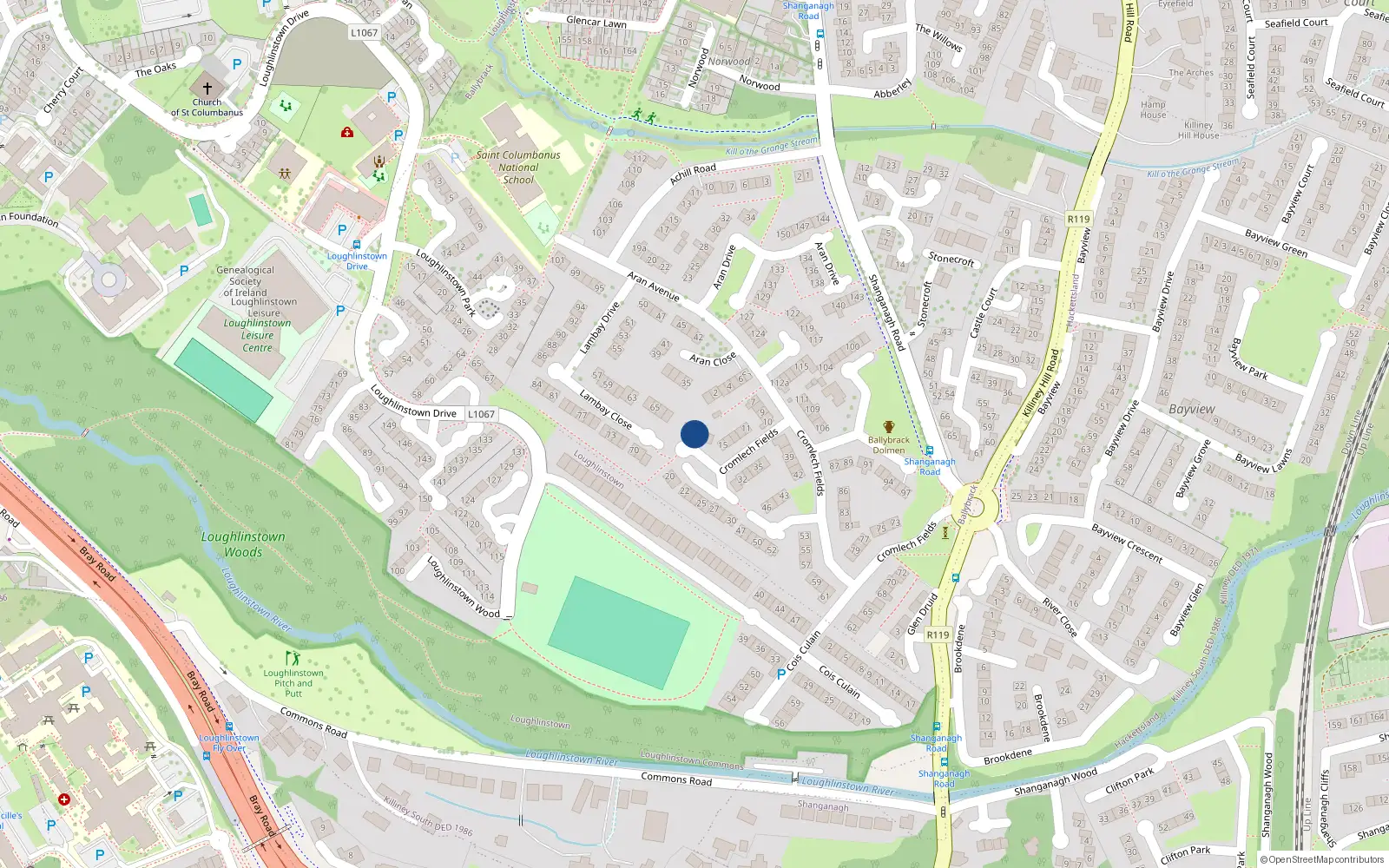 Overhead map showing the location of 18 Cromlech Fields, Co Dublin