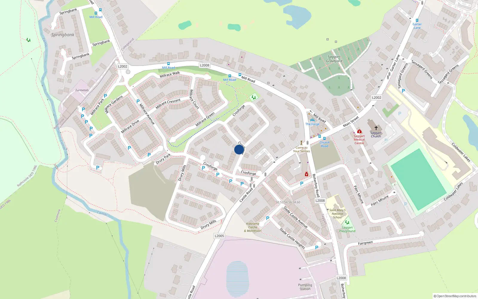 Overhead map showing the location of 18 Crosforge, Saggart