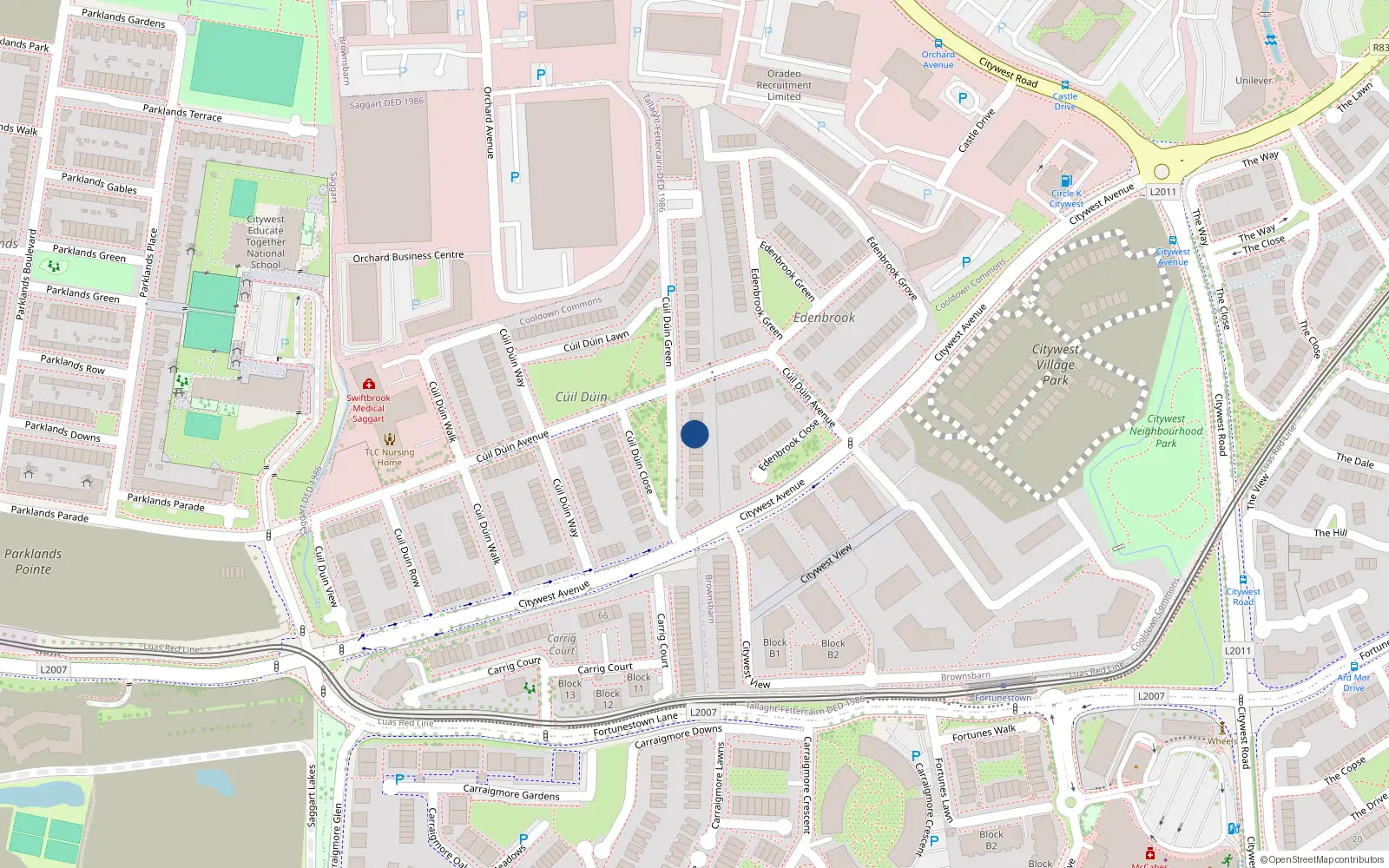 Overhead map showing the location of 18 Cúil Duin Green, Cúil Dúin