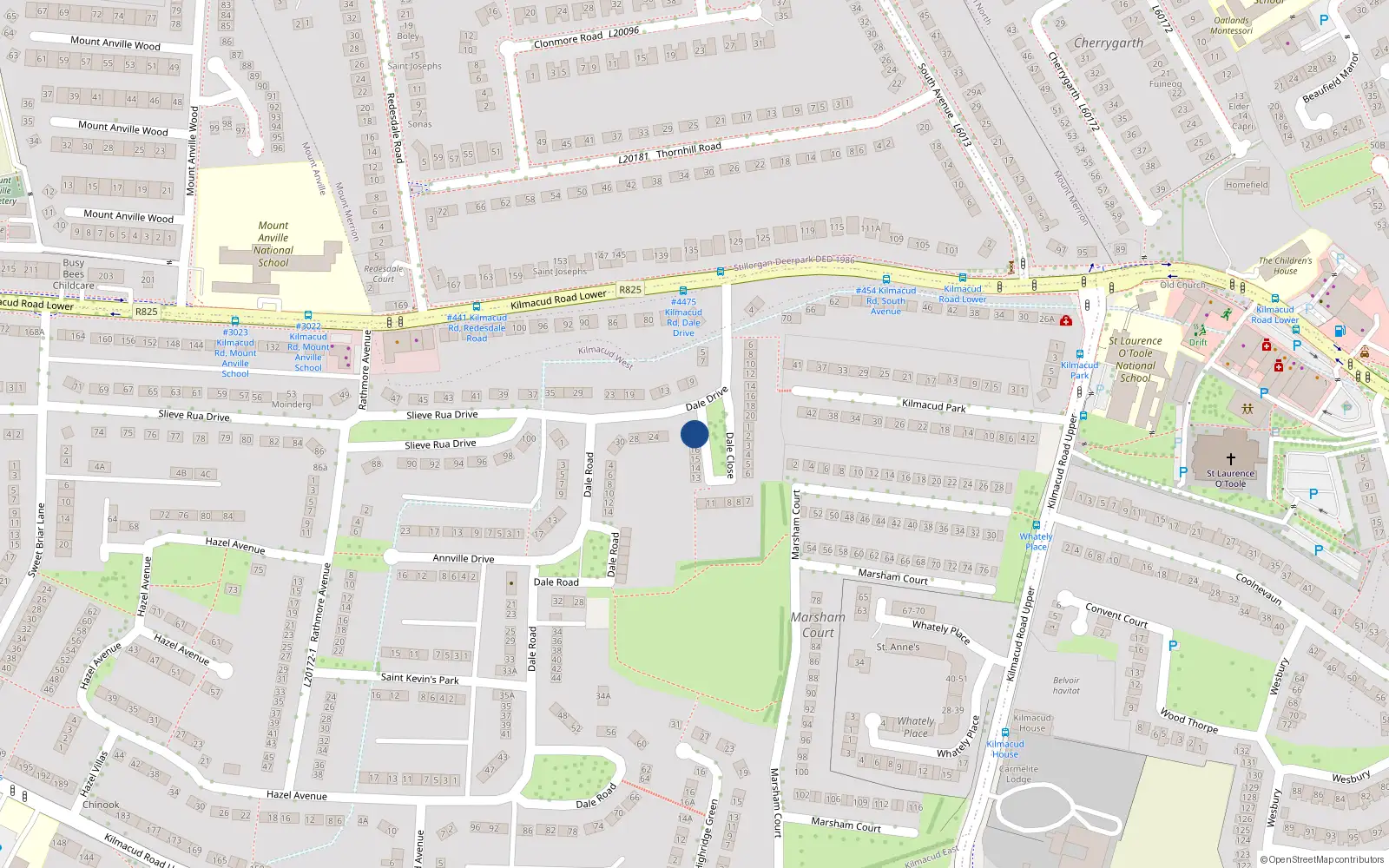 Overhead map showing the location of 18 Dale Close, Co Dublin