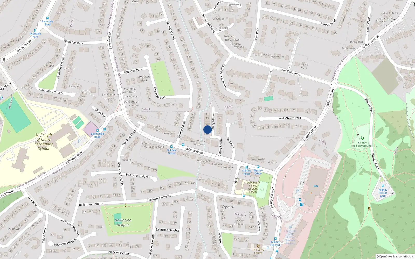 Overhead map showing the location of 18 Dalkey Manor, Dalkey
