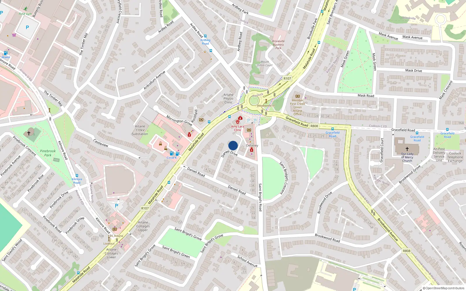 Overhead map showing the location of 18 Danieli Drive, Dublin 5