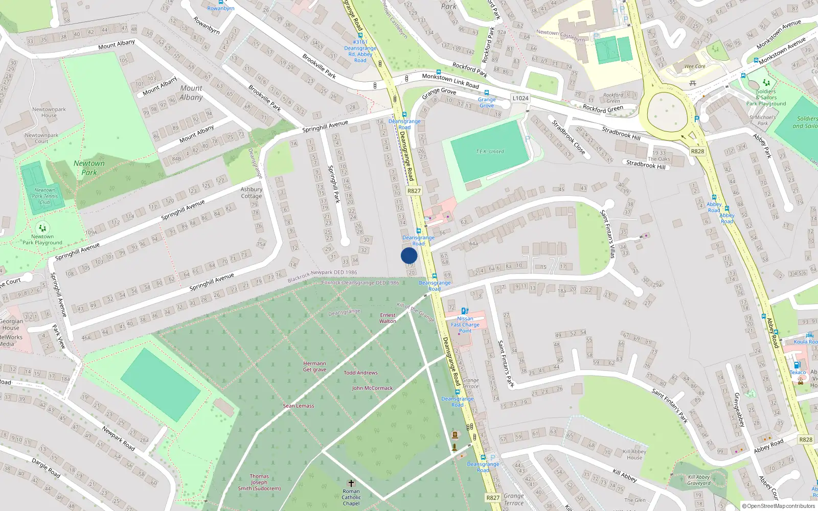 Overhead map showing the location of 18 Deansgrange Road, Blackrock