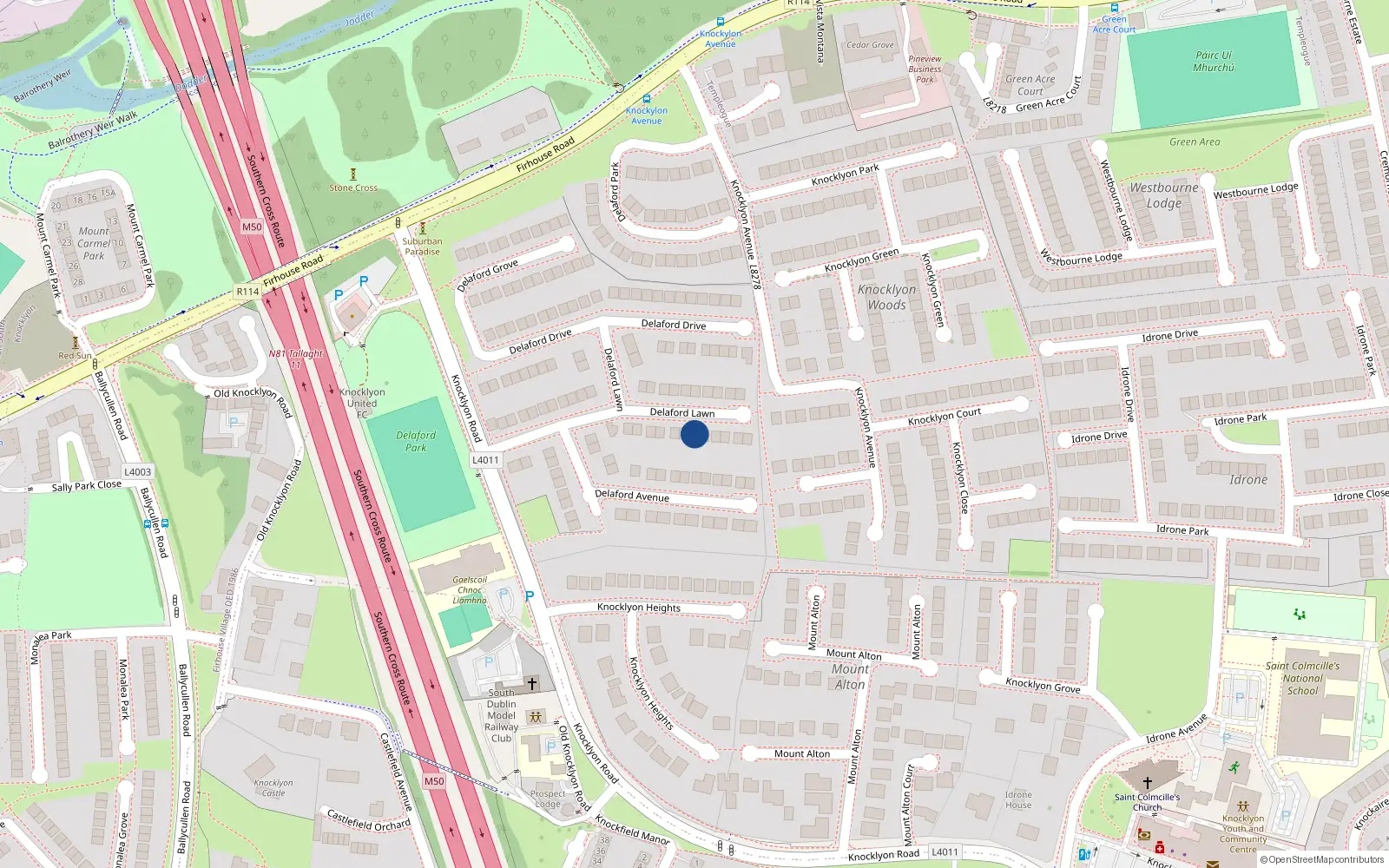 Overhead map showing the location of 18 Delaford Lawn, Dublin 16