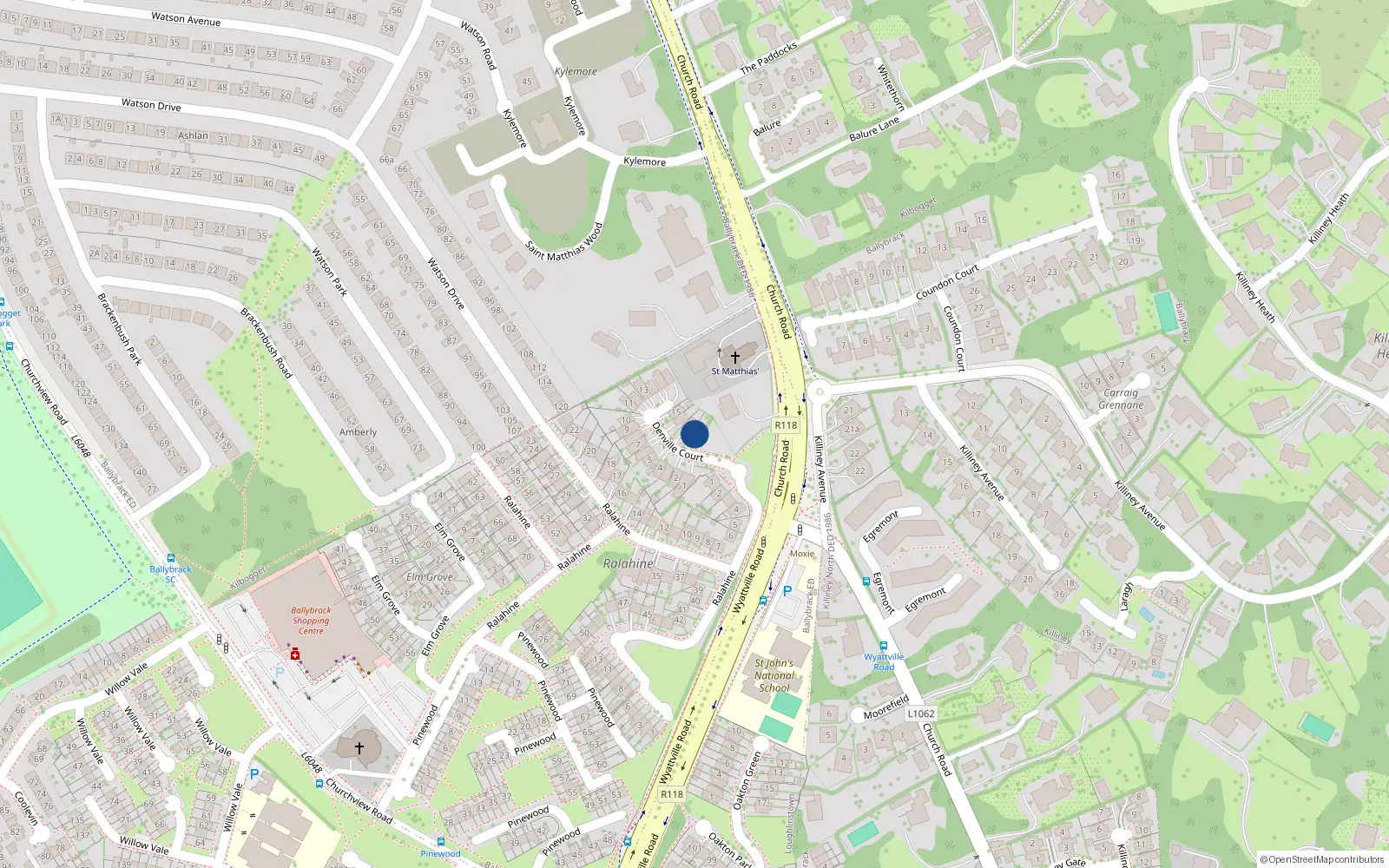 Overhead map showing the location of 18 Denville Court, Co Dublin