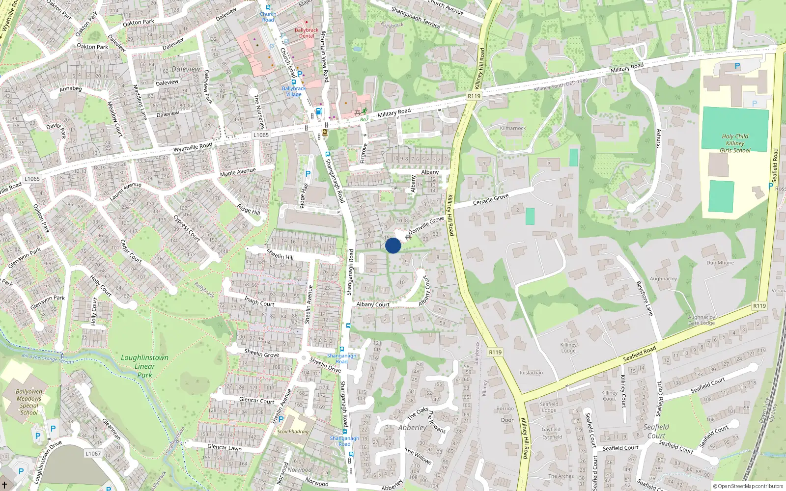 Overhead map showing the location of 18 Domville Grove, Killiney