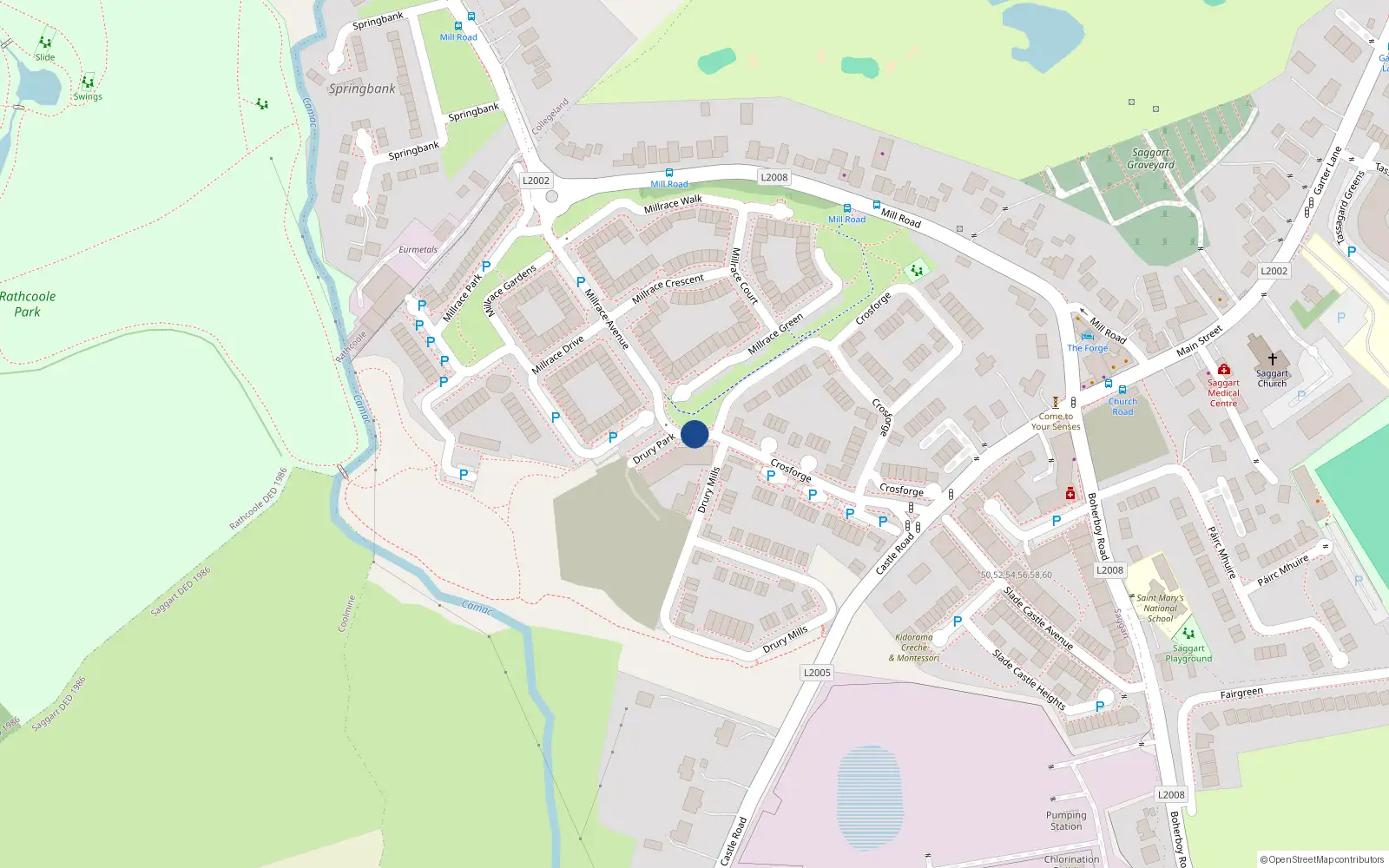 Overhead map showing the location of 18 Drury Park, Saggart