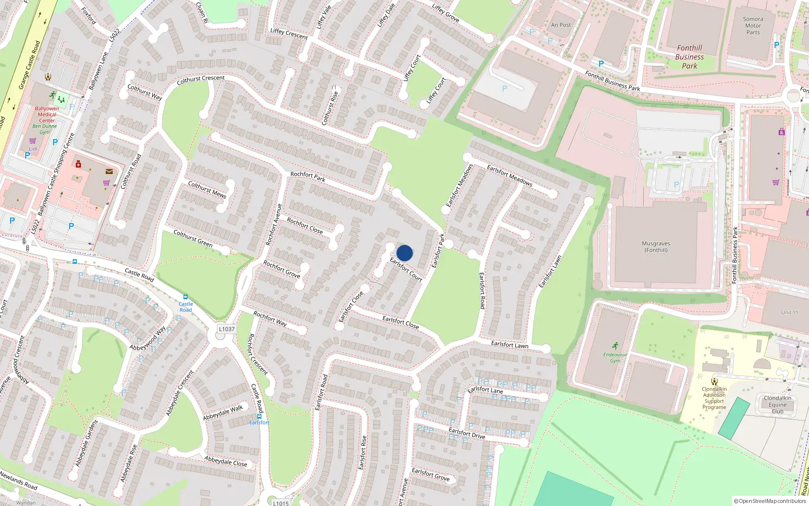 Overhead map showing the location of 18 Earlsfort Court, Lucan