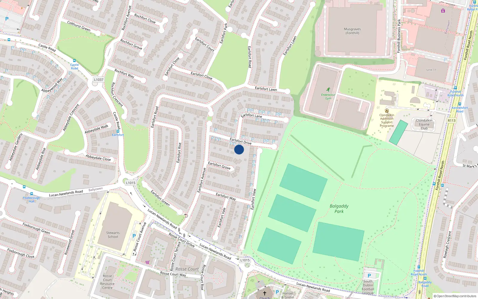 Overhead map showing the location of 18 Earlsfort Drive, Lucan, Dublin