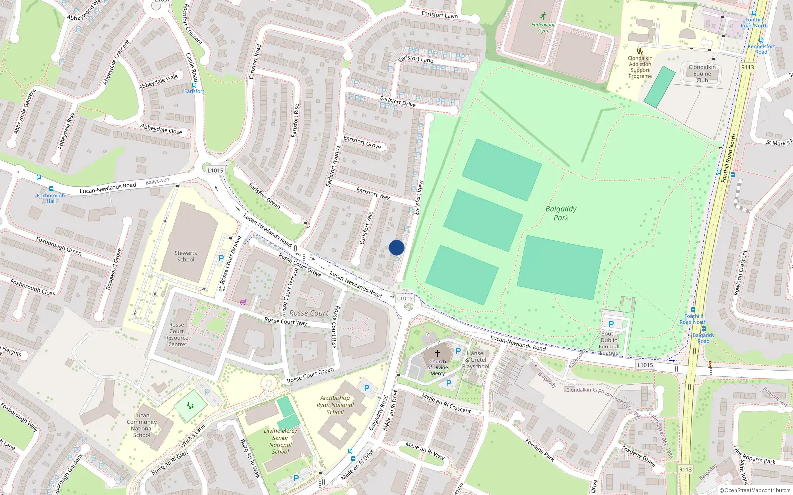 Overhead map showing the location of 18 Earlsfort View, Lucan