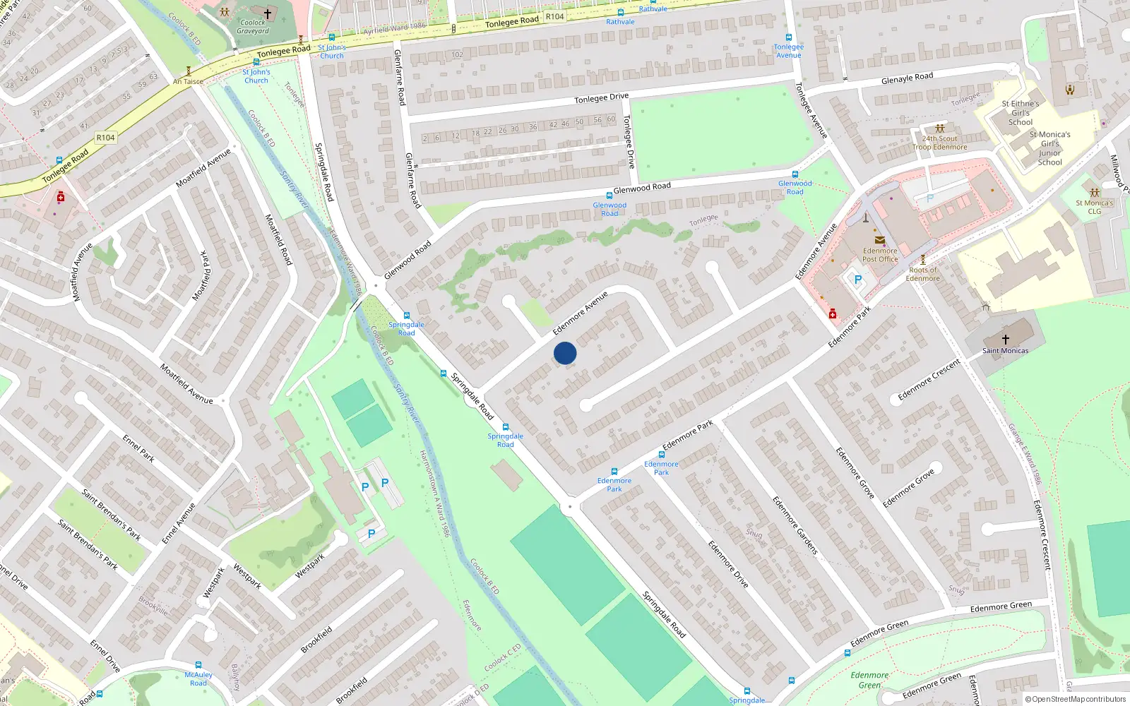 Overhead map showing the location of 18 Edenmore Avenue, Raheny, Dublin 5