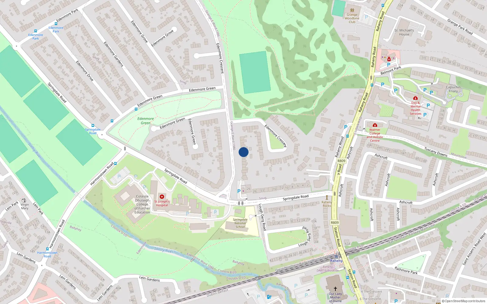 Overhead map showing the location of 18 Edenmore Crescent, Dublin 5