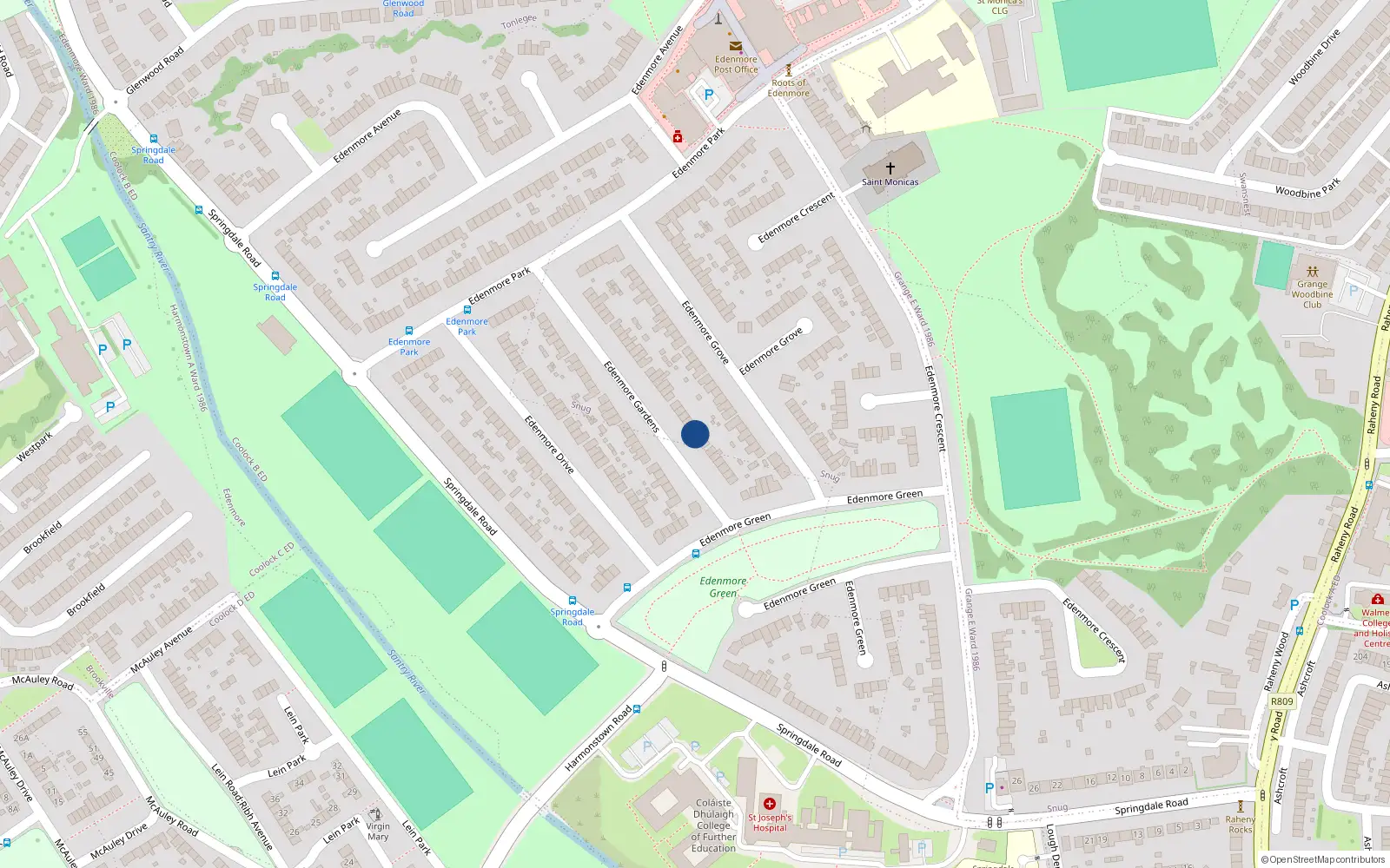 Overhead map showing the location of 18 Edenmore Gardens, Raheny, Dublin 5