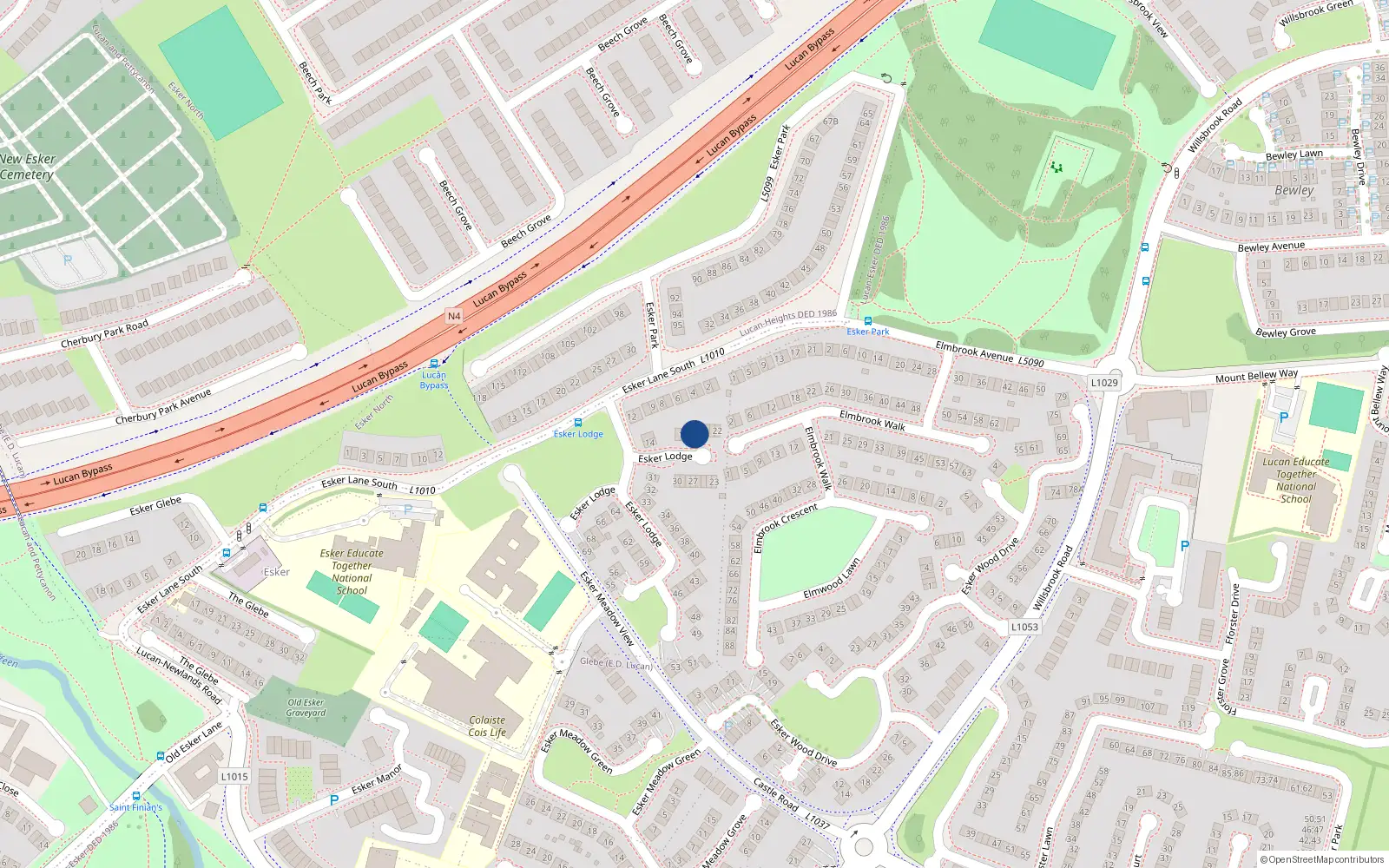 Overhead map showing the location of 18 Esker Lodge, Lucan, Dublin