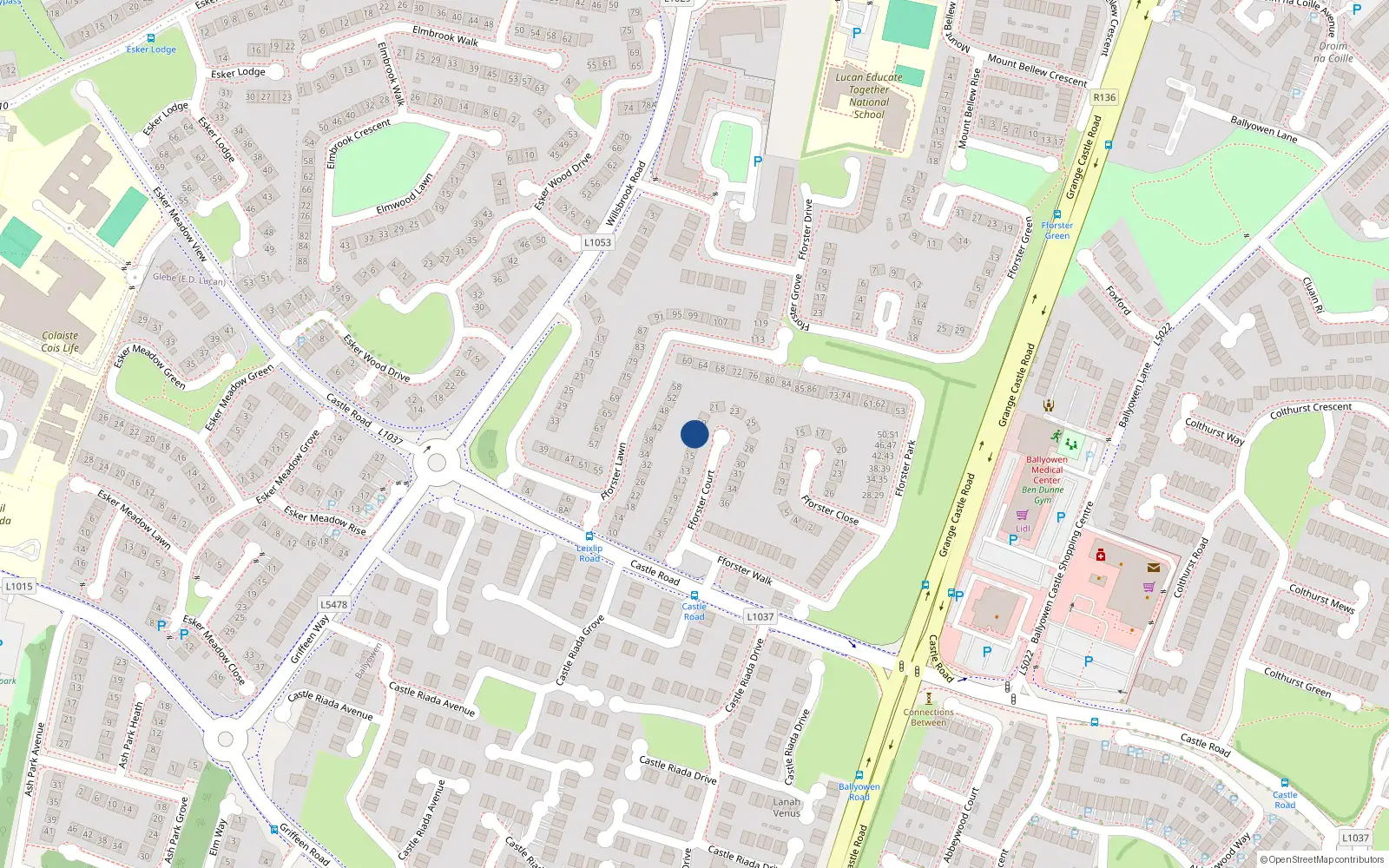 Overhead map showing the location of 18 Fforster Court, Lucan