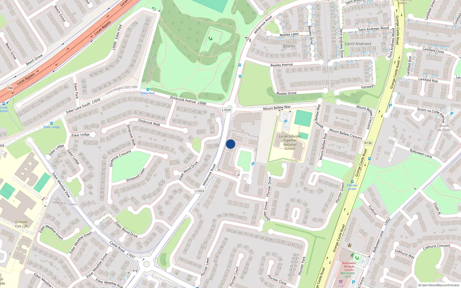 Overhead map showing the location of 18 Fforster Square, Ballydowd Manor, Lucan