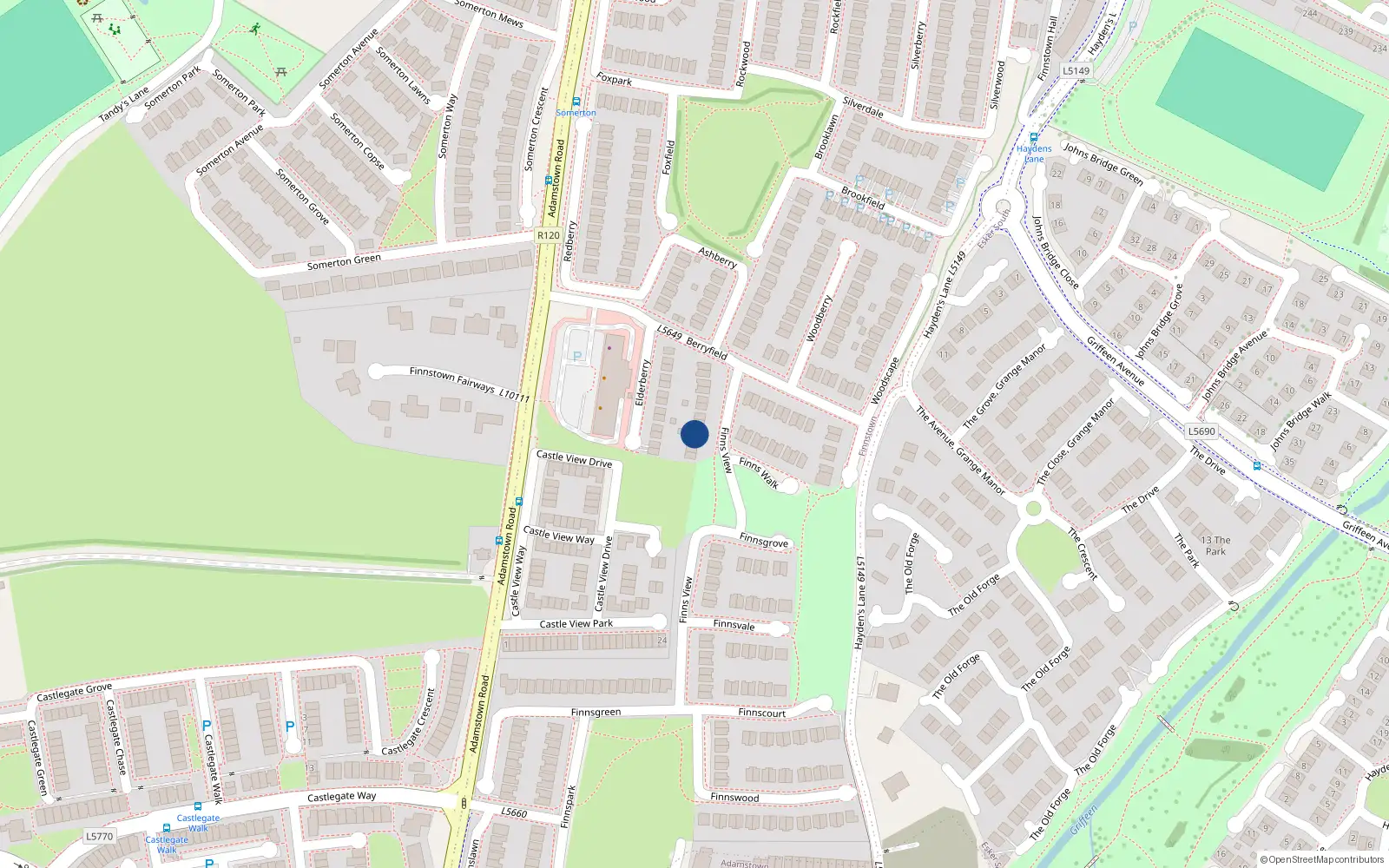 Overhead map showing the location of 18 Finnsview, Finnstown Priory, Lucan