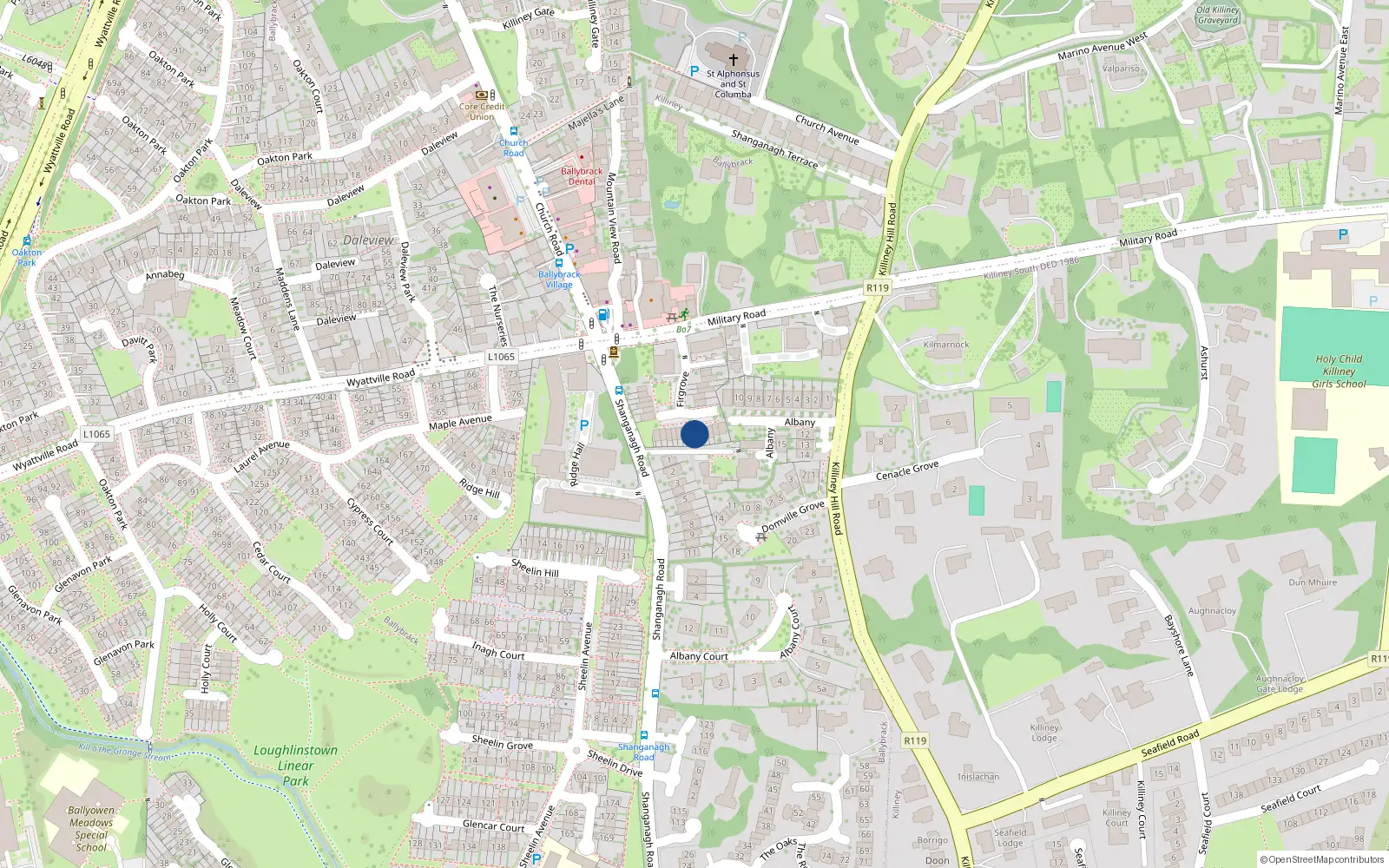 Overhead map showing the location of 18 Firgrove, Killiney