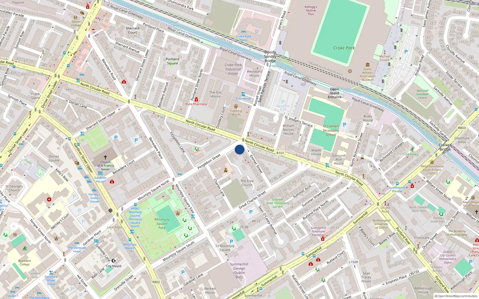 Overhead map showing the location of 18 Fitzgibbon Street, Dublin 1, Co Dublin