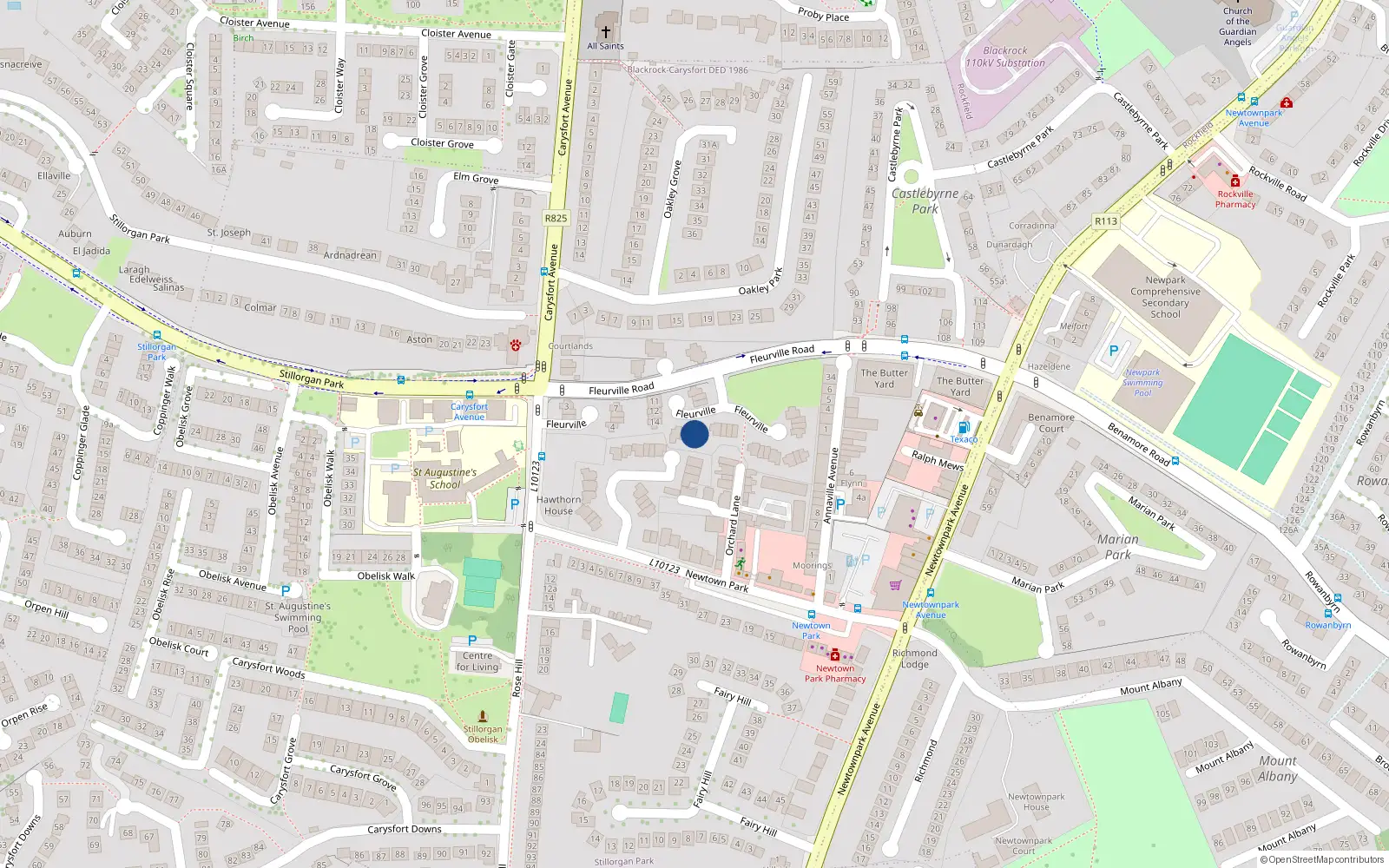 Overhead map showing the location of 18 Fleurville, Blackrock