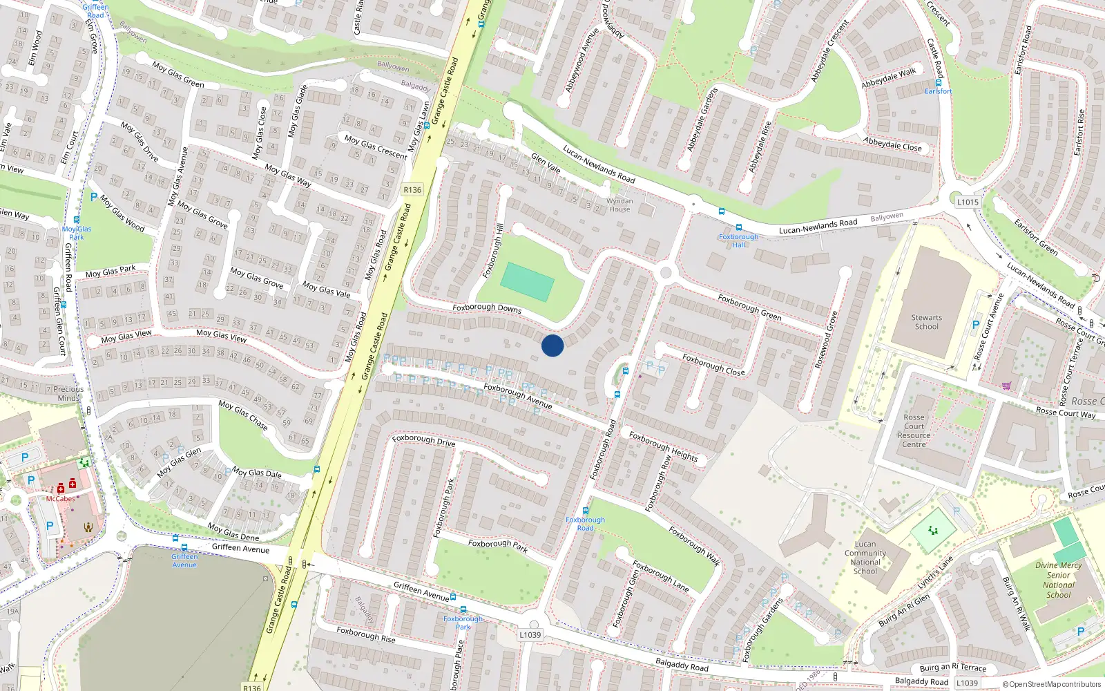 Overhead map showing the location of 18 Foxborough Downs, Lucan