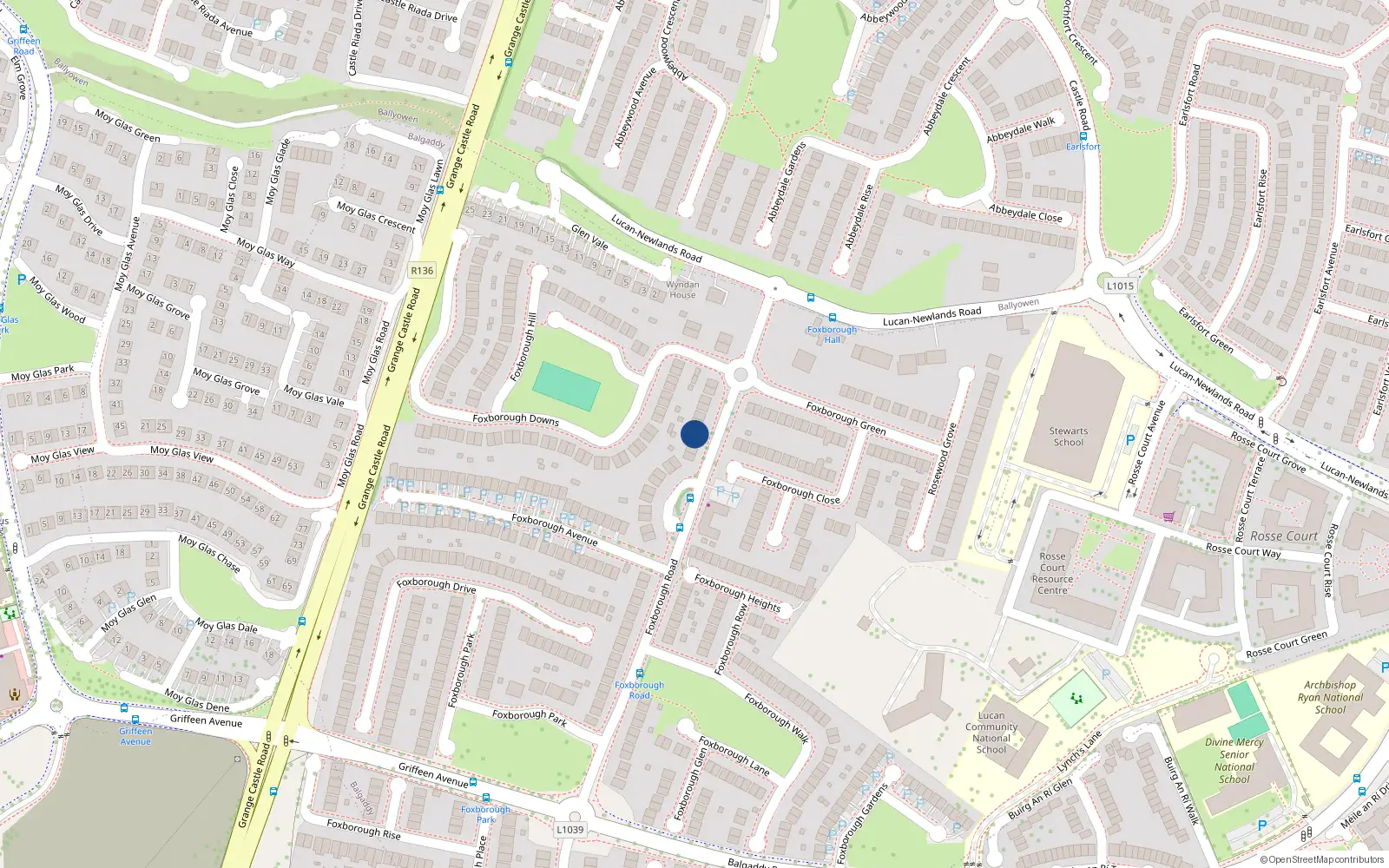 Overhead map showing the location of 18 Foxborough Manor, Lucan