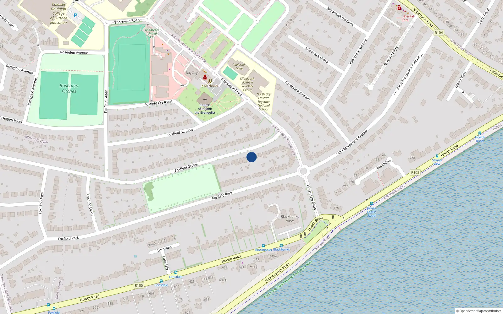 Overhead map showing the location of 18 Foxfield Grove, Blackbanks, Raheny