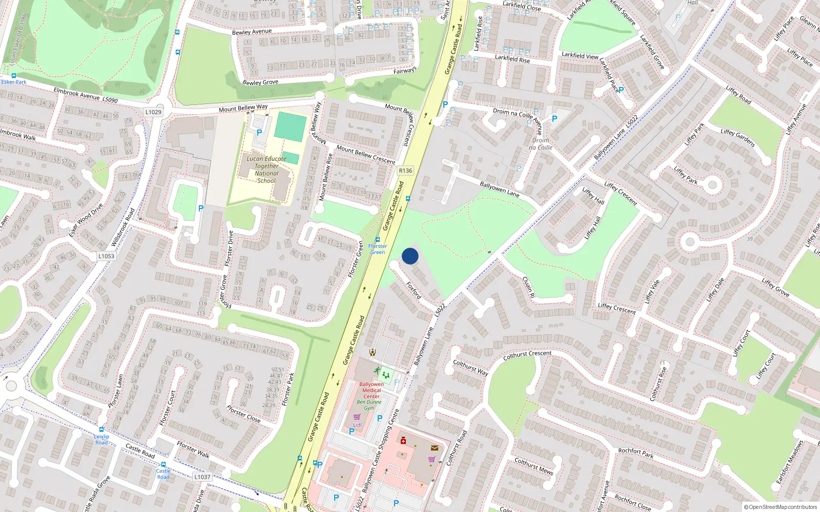 Overhead map showing the location of 18 Foxford, Lucan