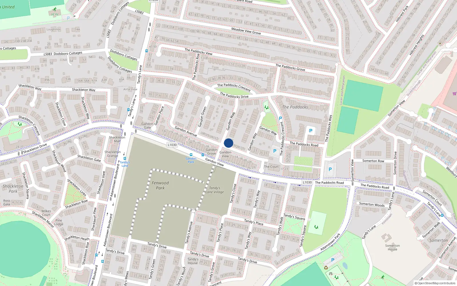 Overhead map showing the location of 18 Gandon Avenue, Gandon Park, Lucan
