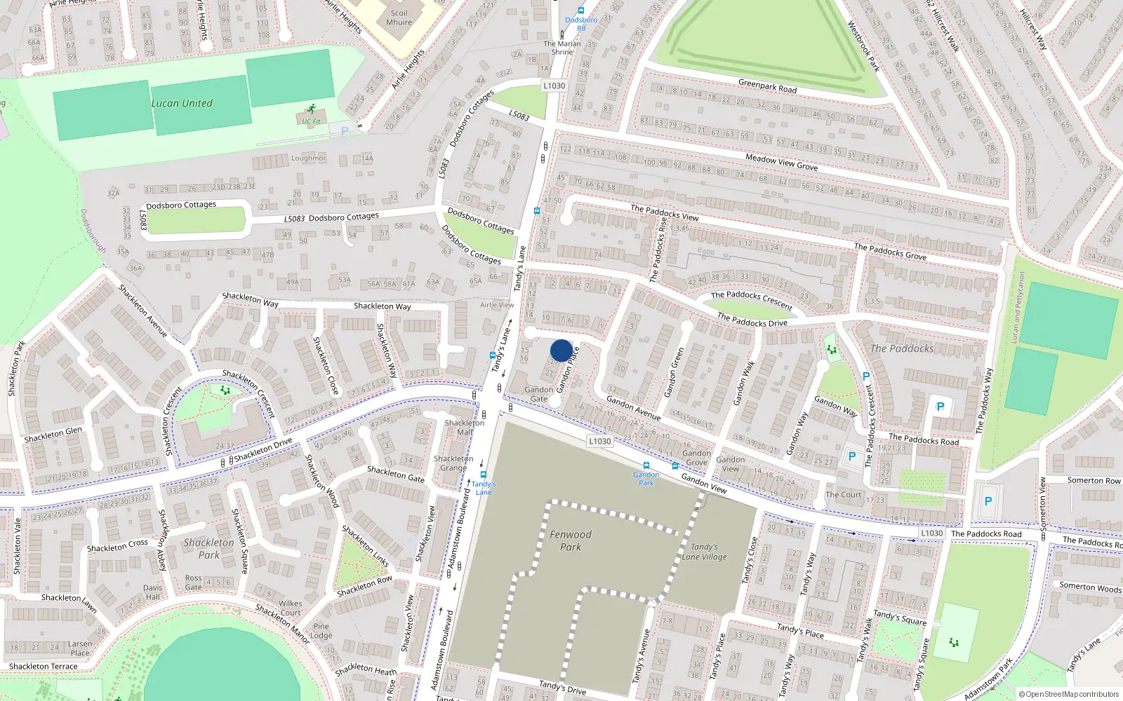 Overhead map showing the location of 18 Gandon Place, Lucan