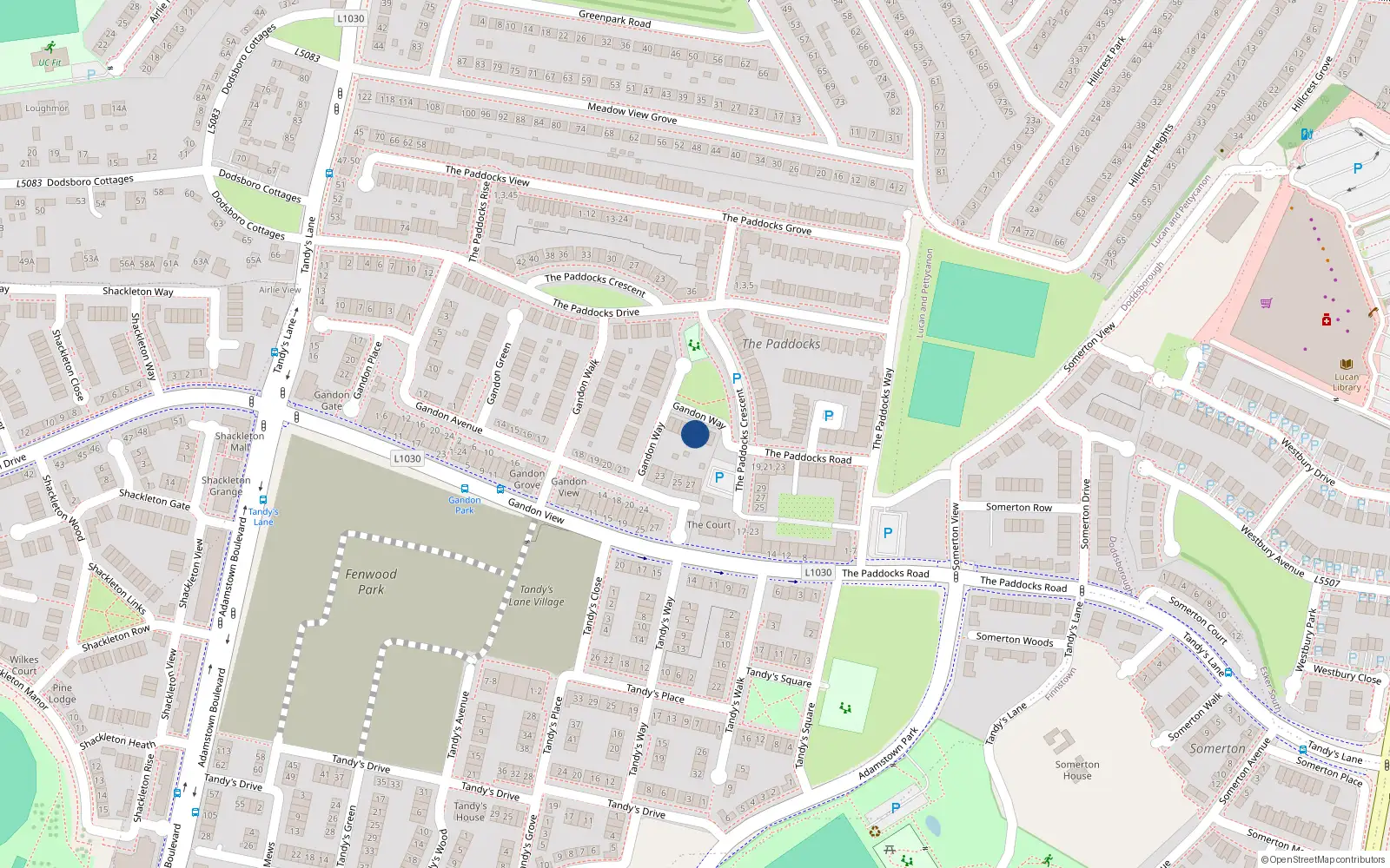 Overhead map showing the location of 18 Gandon Way, Lucan