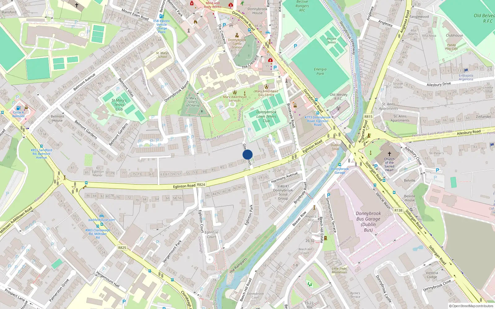 Overhead map showing the location of 18 Glaunsharoon, Donnybrook