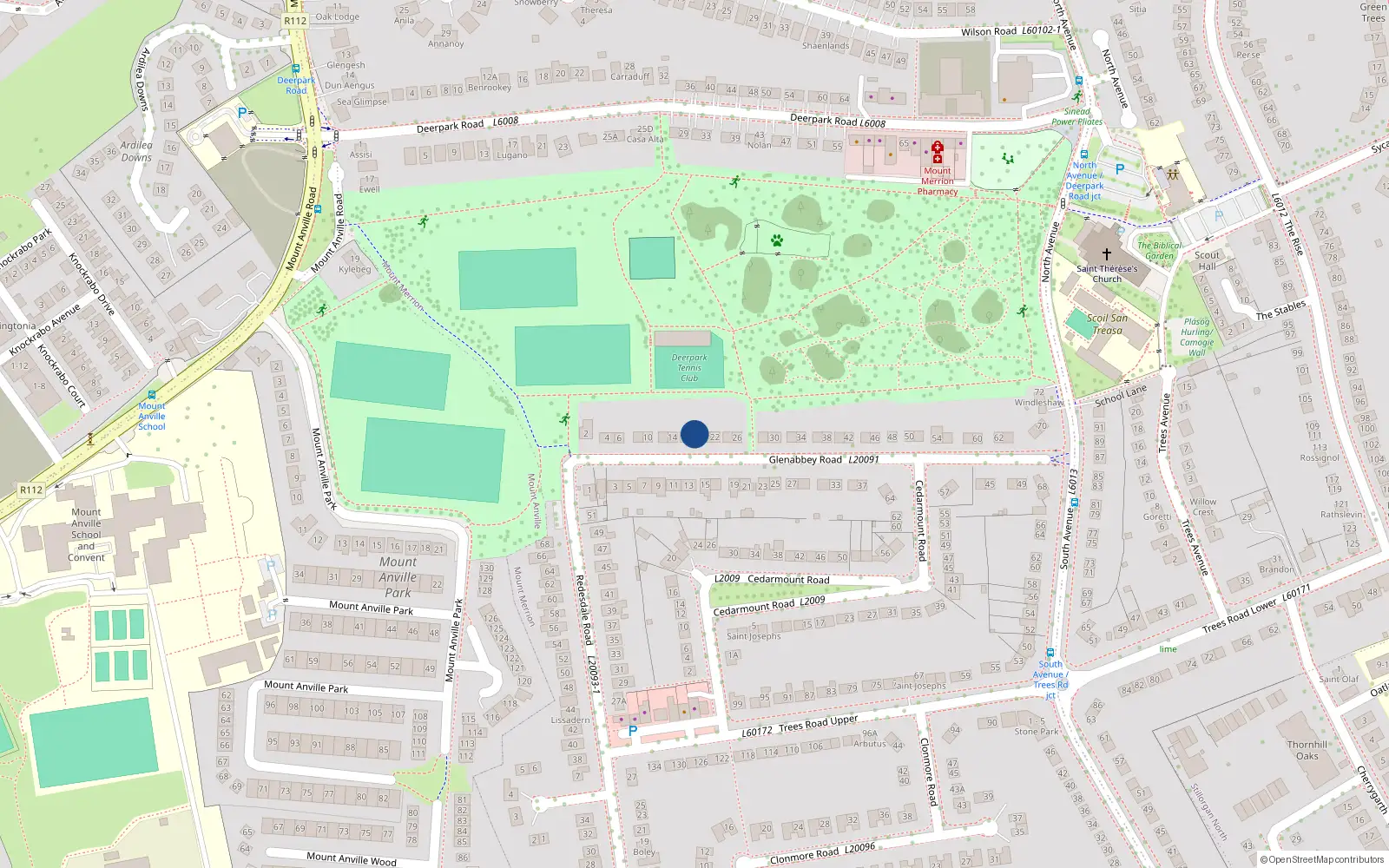 Overhead map showing the location of 18 Glenabbey Road, Blackrock
